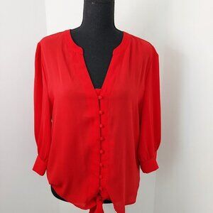 New York & Co Red 3/4 Sleeve Button Down Blouse